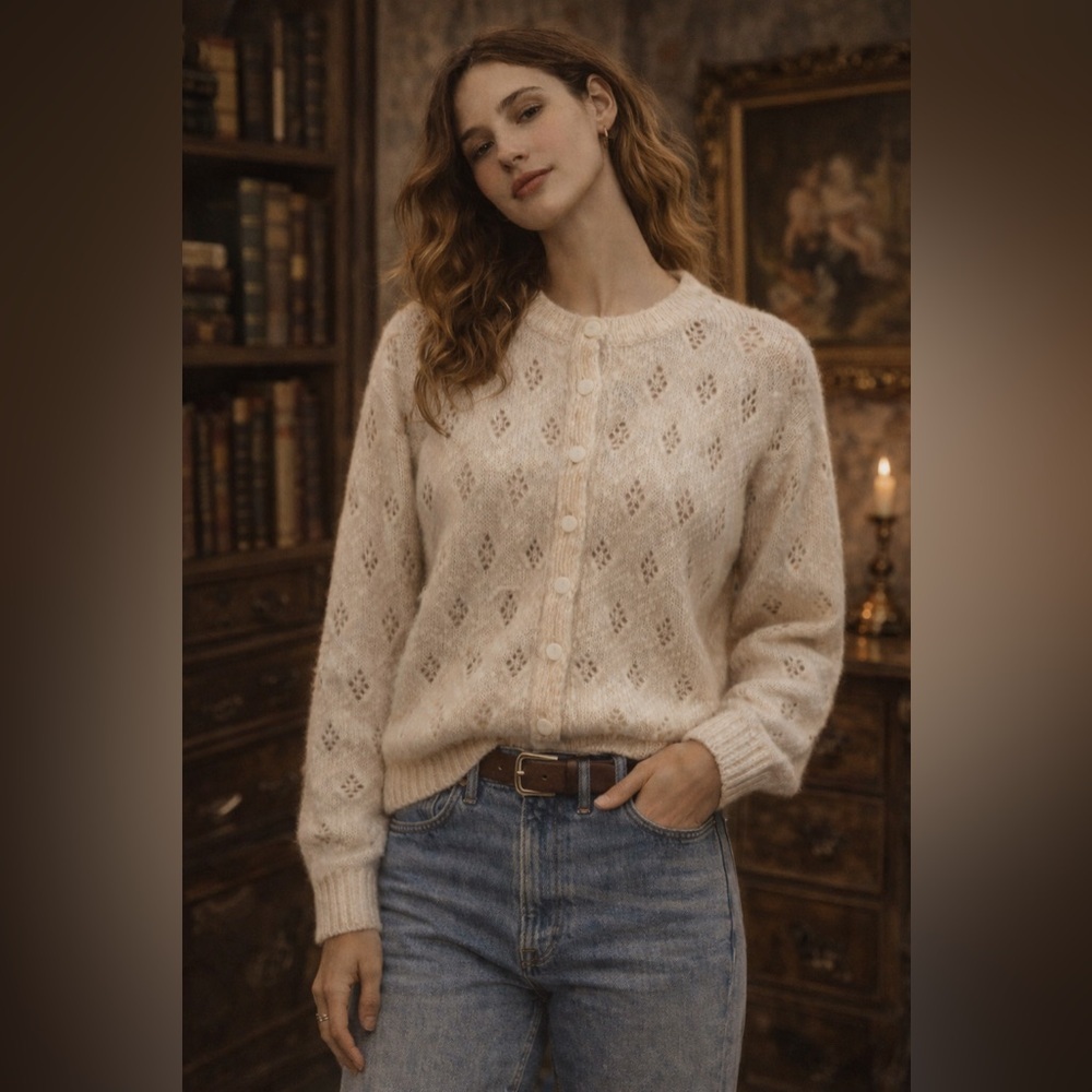Vintage Made in Scotland cream wool cardigan, size 40 (M)